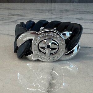 Marc By Marc Jacobs Turnlock Katie Stretch Bracelet Black Rubber Silver Logo OS